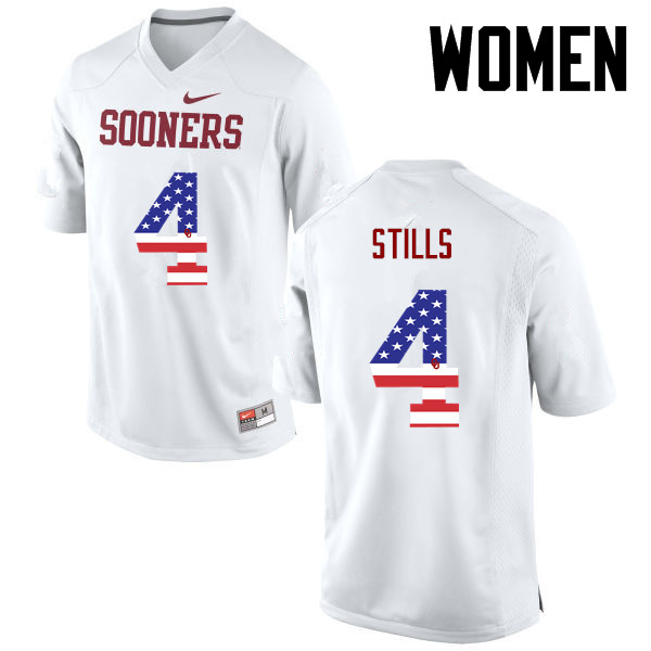 Women Oklahoma Sooners #4 Kenny Stills College Football USA Flag Fashion Jerseys-White - Click Image to Close